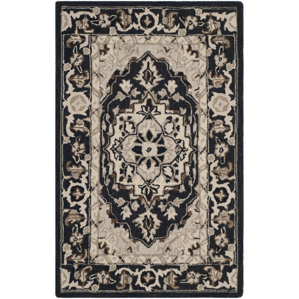 Charlton Home® Tala Handmade Hand Hooked Wool Black/Natural Rug Wayfair